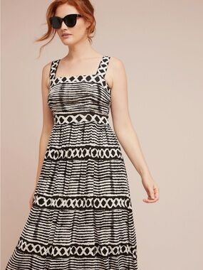Anthropologie Black & White Geometric Maxi Dress